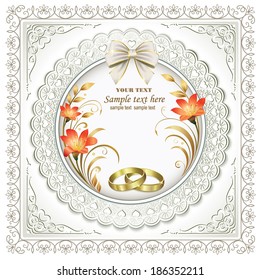 romantic card with wedding rings