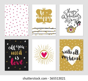 Romantic cards collection. Vector posters set of love theme.