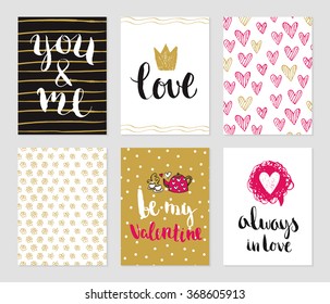 Romantic cards collection. Vector posters set of love theme.