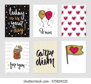 Romantic cards collection. Vector posters set of love theme.