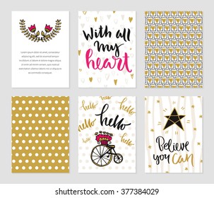 Romantic cards collection. Vector posters set of love theme.