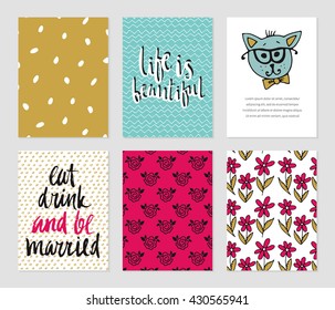 Romantic cards collection. Vector posters set of love theme.