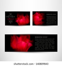 cartas románticas con pétalos de tulipán rojo sobre fondo negro