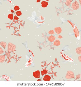 Romantic Carp Fish Seamless Vector Background