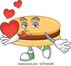 A romantic cartoon character of brown alfajor with a heart