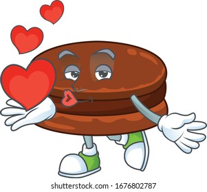 A romantic cartoon character of chocolate alfajor with a heart