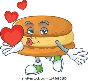 Caricatura romántica de macarons de chocolate con corazón
