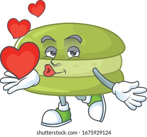 Caricatura romántica de macarones de coco con corazón