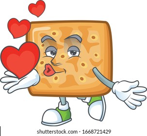 A romantic cartoon character of crackers with a heart