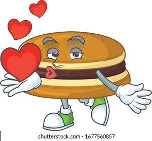 A romantic cartoon character of dorayaki with a heart