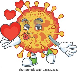 A romantic cartoon character of epidemic COVID19 with hearts