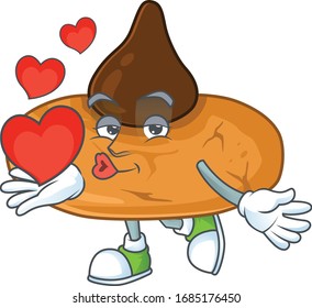 A romantic cartoon character of kiss cookies with a heart
