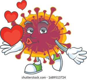 A romantic cartoon character of spreading coronavirus with a heart