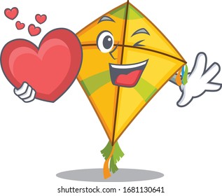 A romantic cartoon design of kite holding heart