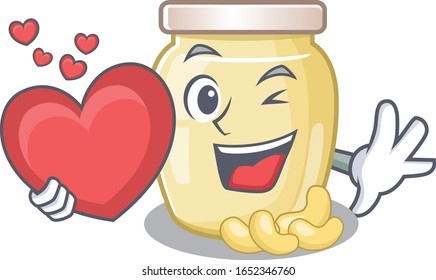 Romantic cashew butter cartoon picture holding a heart