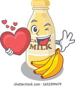 Romantic cashew milk cartoon picture holding a heart
