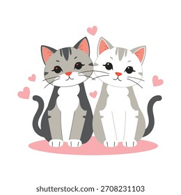 Romantische Katze Paar mit Herzen - Vektorgrafik