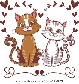 Romantic Cat Duo with Heart Patterns – Perfect for Valentine's Day