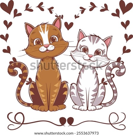 Romantic Cat Duo with Heart Patterns – Perfect for Valentine's Day