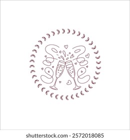 Romantic Celebration Illustration for Valentine's
Hands Holding Champagne Glasses Line Art with Hearts