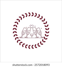 Romantic Celebration Illustration for Valentine's
Hands Holding Champagne Glasses Line Art with Hearts