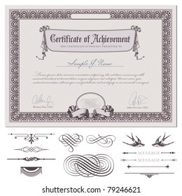 romantic certificate or coupon template with detailed border, drapery, guilloche background and additional design elements (DIN format)