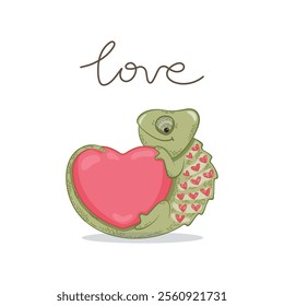 Romantic chameleon with a heart, Valentine's Day card