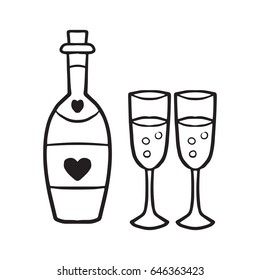 Romantic champagne bottle icon design. Vector illustration