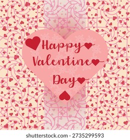 Romantic and charming graphic design featuring a large central heart wishing everyone a happy valentine day celebration