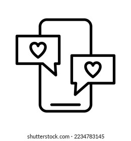 Icono romántico de charla. El corazón dentro de la burbuja del habla. Me encanta hablar. Pictograma aislado en un fondo blanco. Ilustración vectorial.