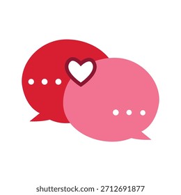 Ilustración de chat romántico con burbujas de mensajes de corazón