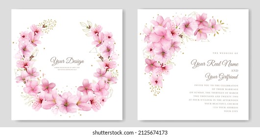 romantic cherry blossom wedding invite card set
