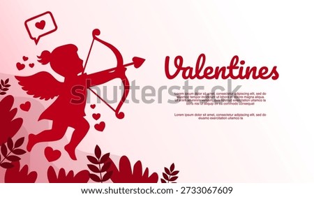 romantic cherub figure surrounded by hearts and flowers on white background card