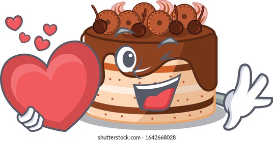 Romantic chocolate cake cartoon picture holding a heart