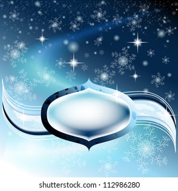 Romantic Christmas card in blue shades with snowflakes and text space