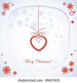 Romantic Christmas card, white paper frame and heart vector illustration