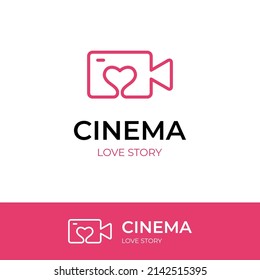 al cine romántico le encanta el logotipo simple. diseño de icono de logotipo o símbolo de cámara favorito. plantilla de logotipo de película de amor