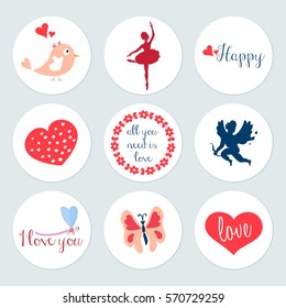 Romantic circles with kids illustrations. Elements for invitations for the wedding cards