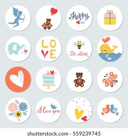 Romantic circles with kids illustrations. Vector.