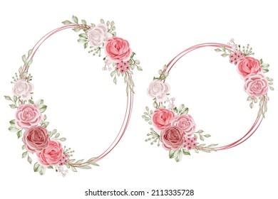 Romantic Circular Rose Flower Wreath Isolated Clipart