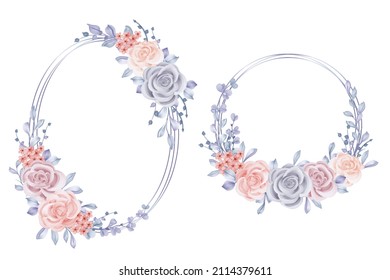 Romantic Circular Rose Flower Wreath Isolated Clipart