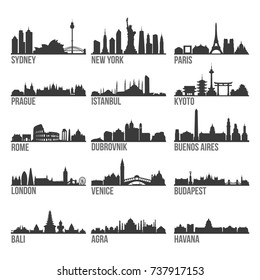 Romantic Cities Most Famous Skyline City Silhouette Design Collection Set Pack 1