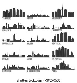 Romantic Cities Most Famous Skyline City Silhouette Design Collection Set Pack 2