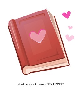 Romantic closed red book with hearts around