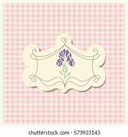 Romantic clover scrap booking template for design invitation, greeting, baby shower card, happy birthday, label, postcard frame, child album. Vector illustration in retro style
