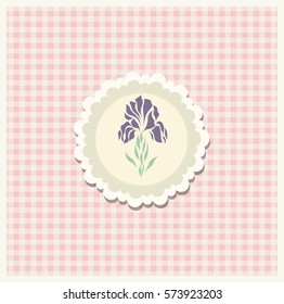 Romantic clover scrap booking template for design invitation, greeting, baby shower card, happy birthday, label, postcard frame, child album. Vector illustration in retro style