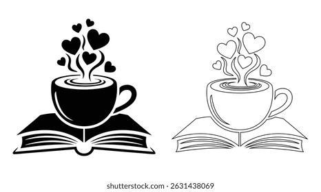 Romantic coffee and book vector art—perfect for café decor, prints, and book lovers’ designs.








