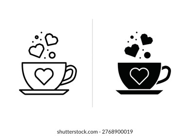 Romantic Coffee Cup with Heart Steam Vector Icon
