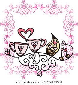 Romantic coffee cups. Vector illustration