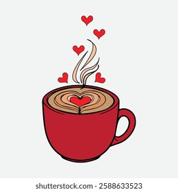 Romantic Coffee Mug with Steaming Smoke and Love Symbol  Hand Drawn Illustration of a Warm Cup of Coffee with Rising Smoke, Perfect for Prints, Stickers, and Digital Art
